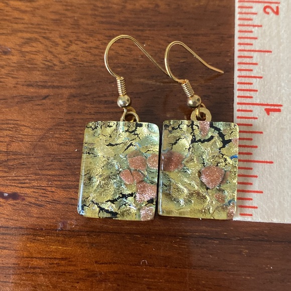 Murano Italy Glass Earrings gold leaf, sea foam green, bronze, and cobalt blue - Picture 7 of 9